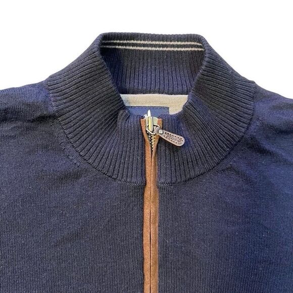Johnnie O Sweater Mens Medium Blue Merino Wool Blend Quarter Zip Pullover Logo - Picture 5 of 9